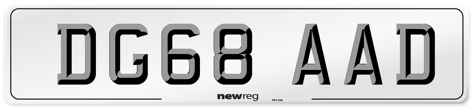 DG68 AAD Number Plate from New Reg